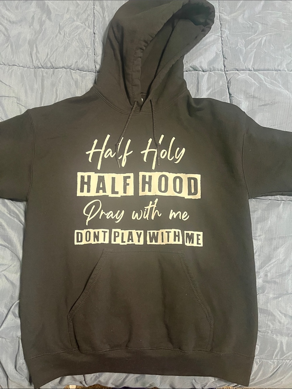 Half Holy Half Hood Black Graphic Hoodie - Unknown Brand